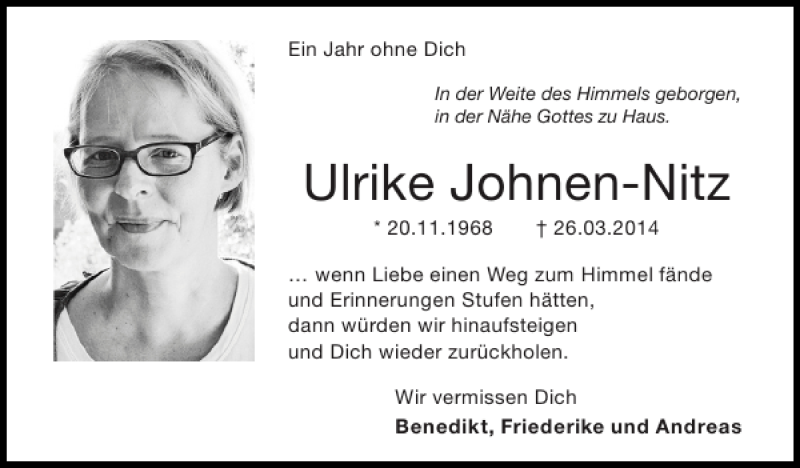 Traueranzeigen Von Ulrike Johnen Nitz Aachen Gedenkt 5402