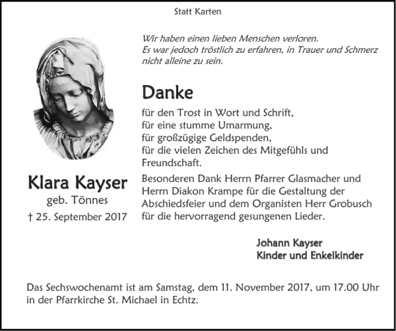 Traueranzeigen Von Klara Kayser Aachen Gedenkt 5162