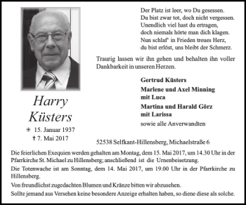 Traueranzeigen von Harry Küsters | Aachen gedenkt