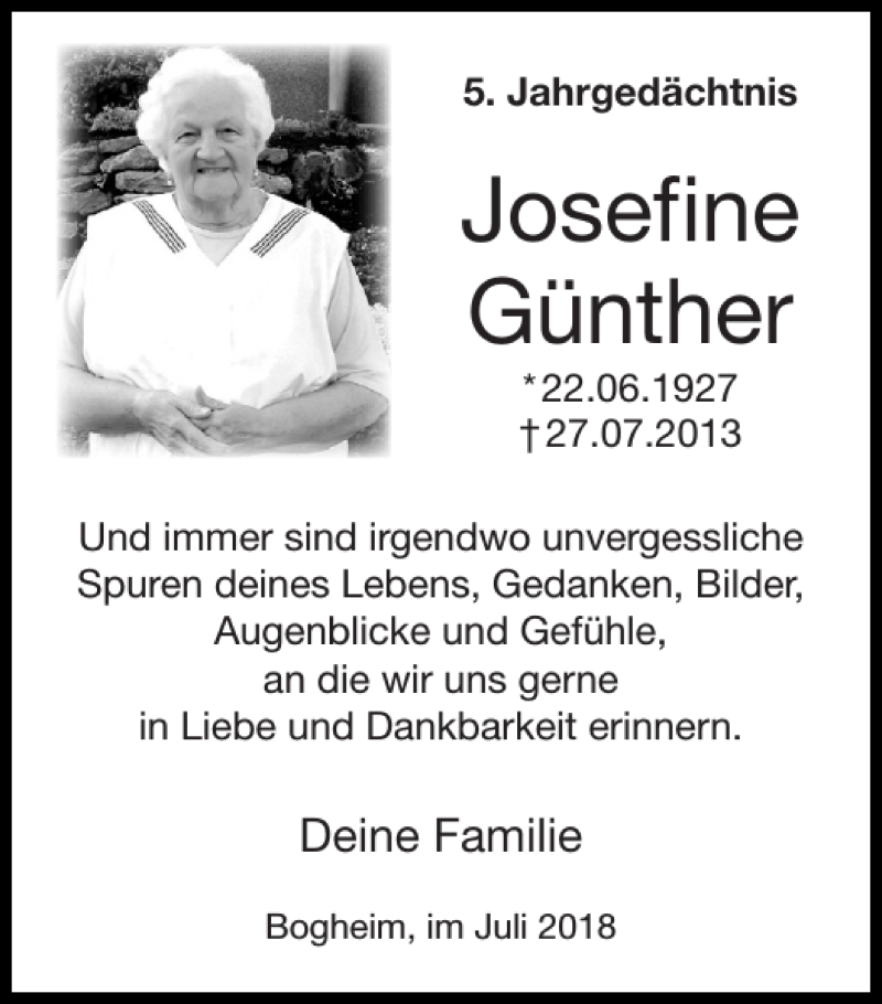 Traueranzeigen von Josefine Günther | Aachen gedenkt