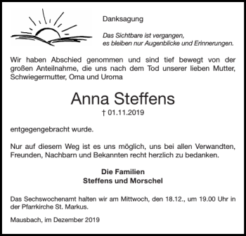 Traueranzeigen von Anna Steffens | Aachen gedenkt