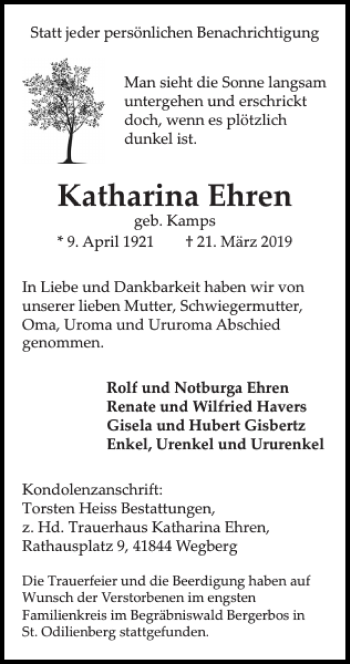 Traueranzeigen Von Katharina Aachen Gedenkt 5992