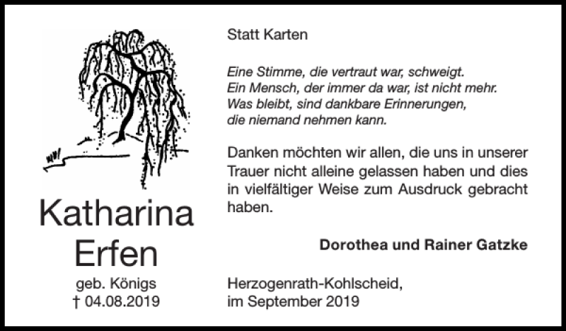 Traueranzeigen Von Katharina Erfen Aachen Gedenkt 8506