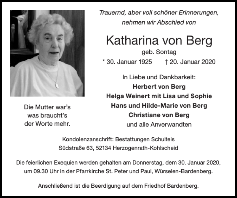 Traueranzeigen Von Katharina Von Aachen Gedenkt 0167