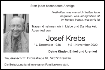 Traueranzeige von Josef Krebs von Zeitung am Sonntag