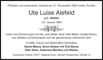 Traueranzeige von Ute Luise Alefeld von Zeitung am Sonntag