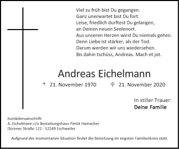 Traueranzeige von Andreas Eichelmann von Zeitung am Sonntag