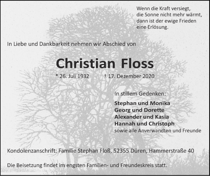 Traueranzeigen Von Christian Floss Aachen Gedenkt