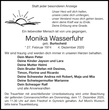 Traueranzeige von Monika Wasserfuhr von Zeitung am Sonntag