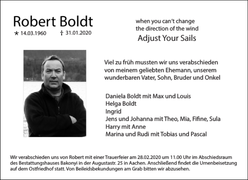  Traueranzeige für Robert Boldt vom 08.02.2020 aus Aachener Zeitung / Aachener Nachrichten