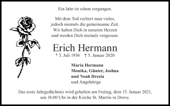 Traueranzeige von Erich Hermann von Zeitung am Sonntag