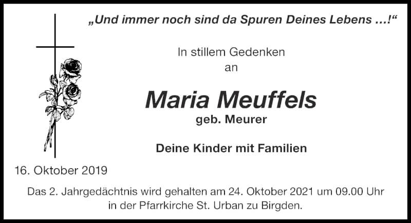 Traueranzeigen Von Maria Meuffels | Aachen Gedenkt