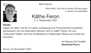 Traueranzeige von Käthe Feron von Zeitung am Sonntag