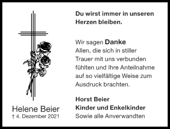 Traueranzeige von Helene Beier von Zeitung am Sonntag