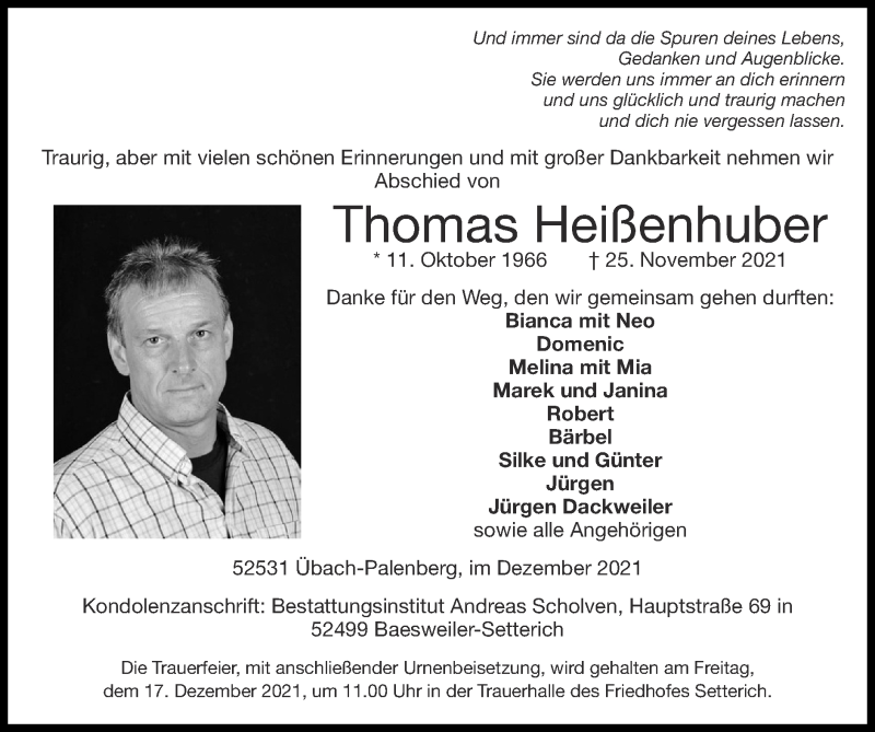  Traueranzeige für Thomas Heißenhuber vom 12.12.2021 aus Zeitung am Sonntag