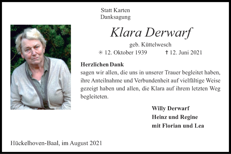 Traueranzeigen Von Klara Derwarf Aachen Gedenkt 9607