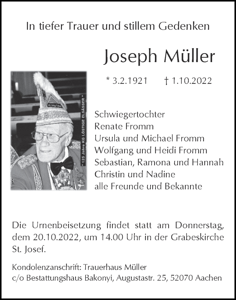 Traueranzeigen Von Joseph Müller Aachen Gedenkt