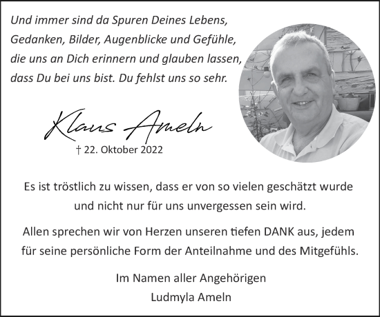 Traueranzeige von Klaus Ameln von Zeitung am Sonntag