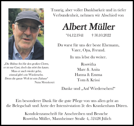 Traueranzeigen Von Albert Müller Aachen Gedenkt