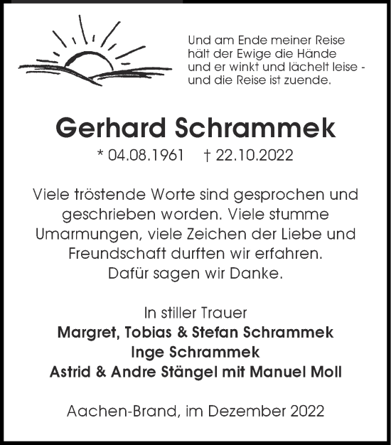 Traueranzeige von Gerhard Schrammek von Zeitung am Sonntag