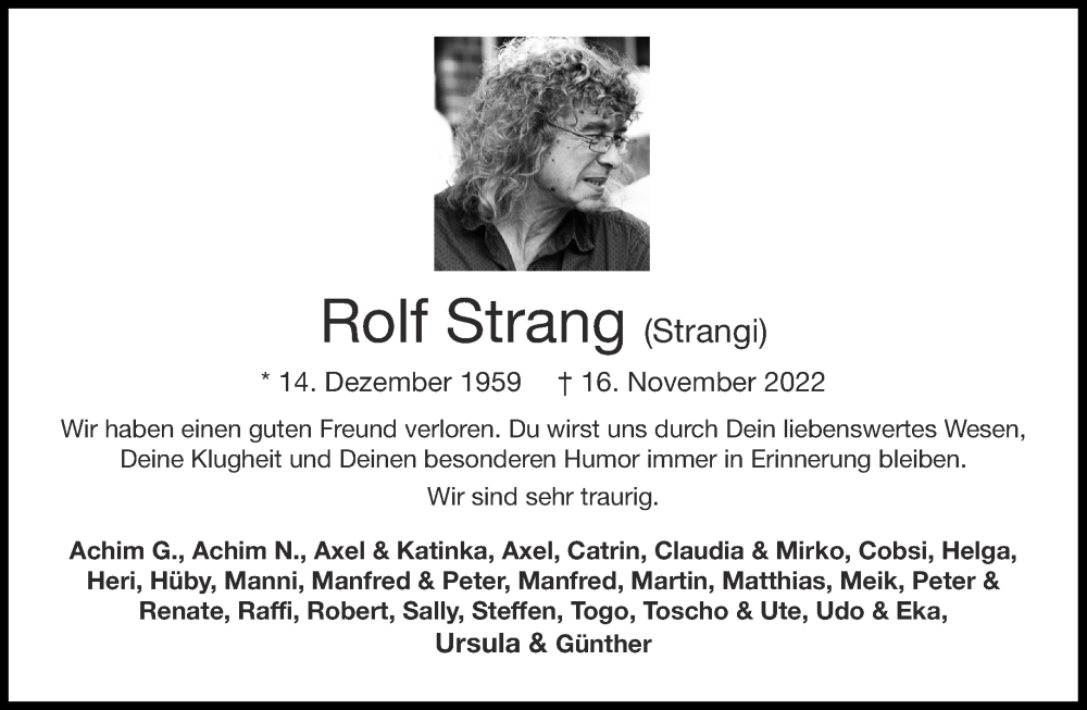  Traueranzeige für Rolf Strang vom 03.12.2022 aus Aachener Zeitung / Aachener Nachrichten