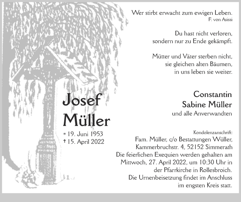 Traueranzeigen Von Josef Müller Aachen Gedenkt