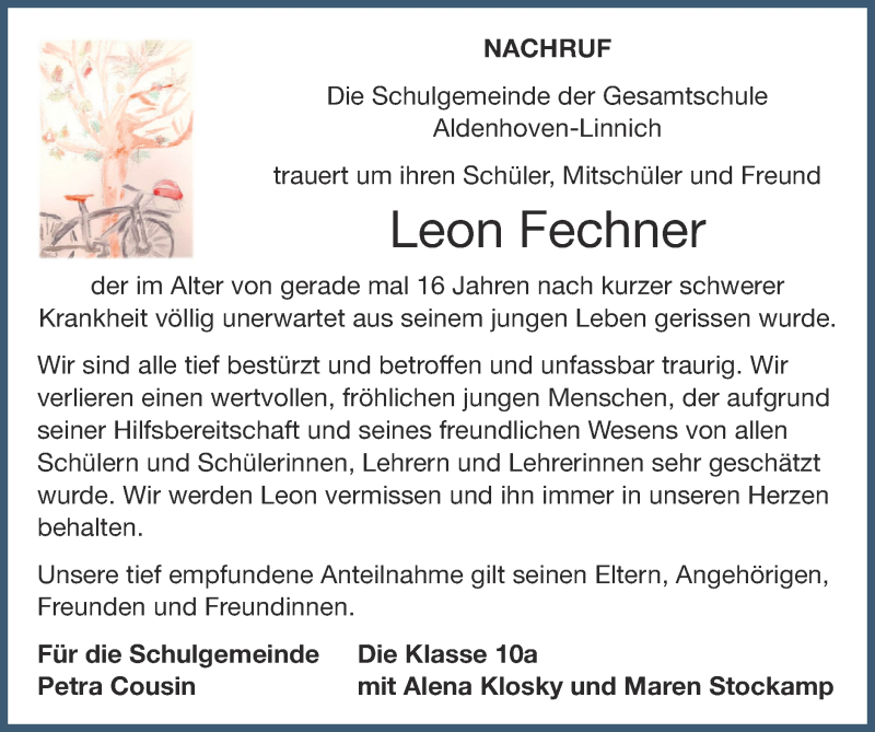  Traueranzeige für Leon Fechner vom 10.04.2022 aus Zeitung am Sonntag