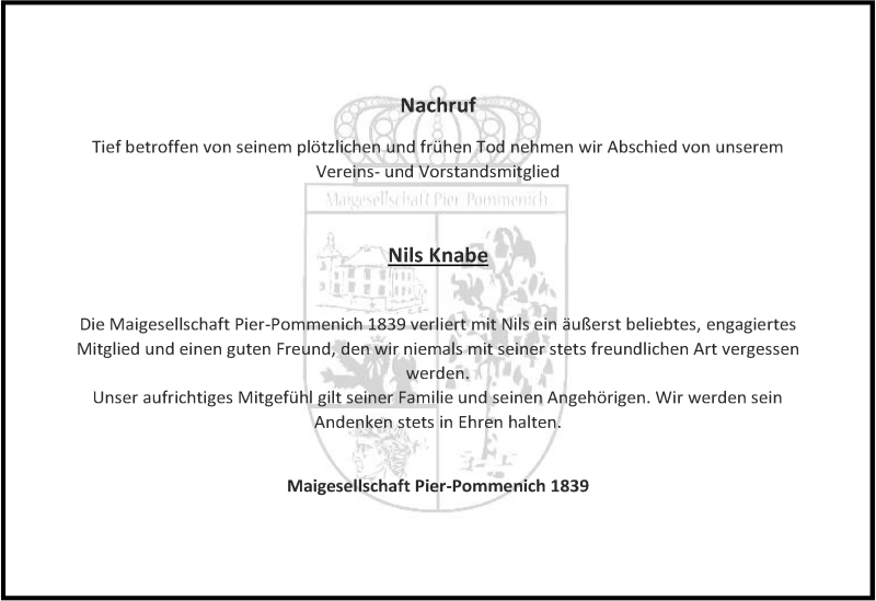  Traueranzeige für Nils Knabe vom 10.04.2022 aus Zeitung am Sonntag