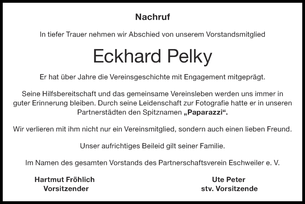  Traueranzeige für Eckhard Pelky vom 17.07.2022 aus Zeitung am Sonntag