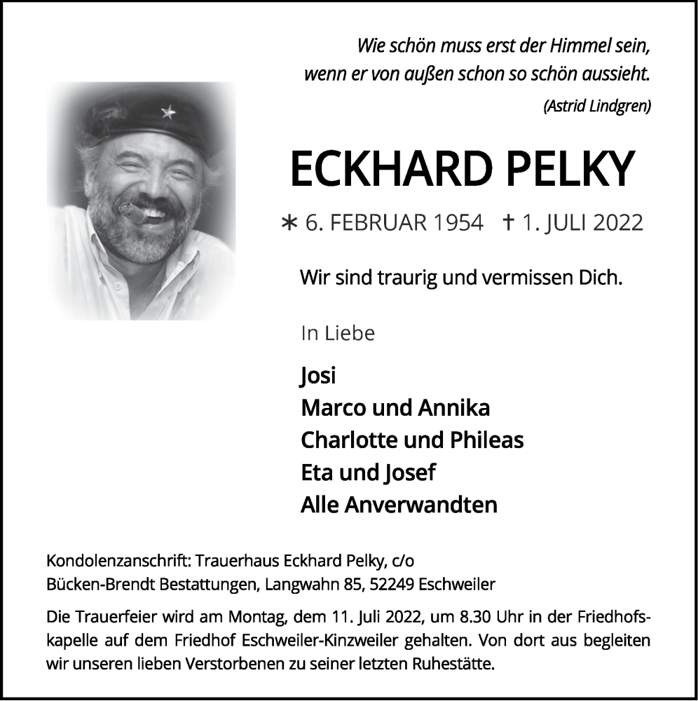  Traueranzeige für Eckhard Pelky vom 10.07.2022 aus Zeitung am Sonntag