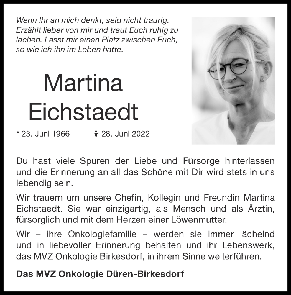  Traueranzeige für Martina Eichstaedt vom 10.07.2022 aus Zeitung am Sonntag