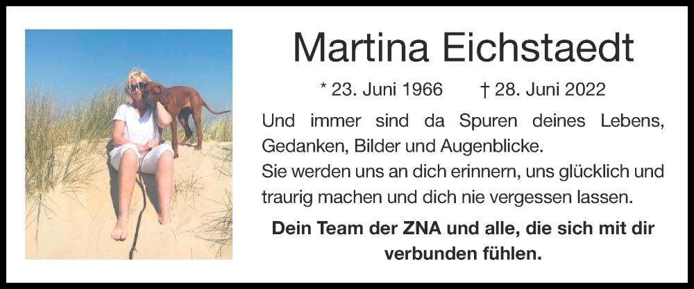  Traueranzeige für Martina Eichstaedt vom 03.07.2022 aus Zeitung am Sonntag