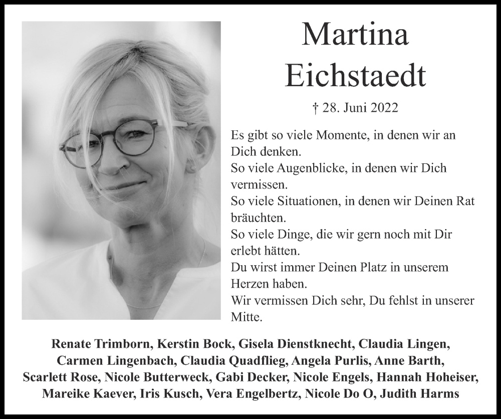  Traueranzeige für Martina Eichstaedt vom 07.08.2022 aus Zeitung am Sonntag