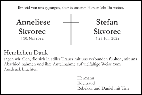 Traueranzeige von Stefan Skvorec von Zeitung am Sonntag