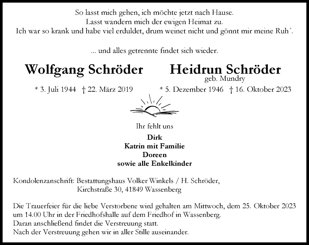  Traueranzeige für Heidrun Schröder vom 22.10.2023 aus Zeitung am Sonntag