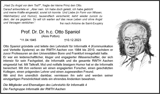Traueranzeige von Otto Spaniol von Aachener Zeitung