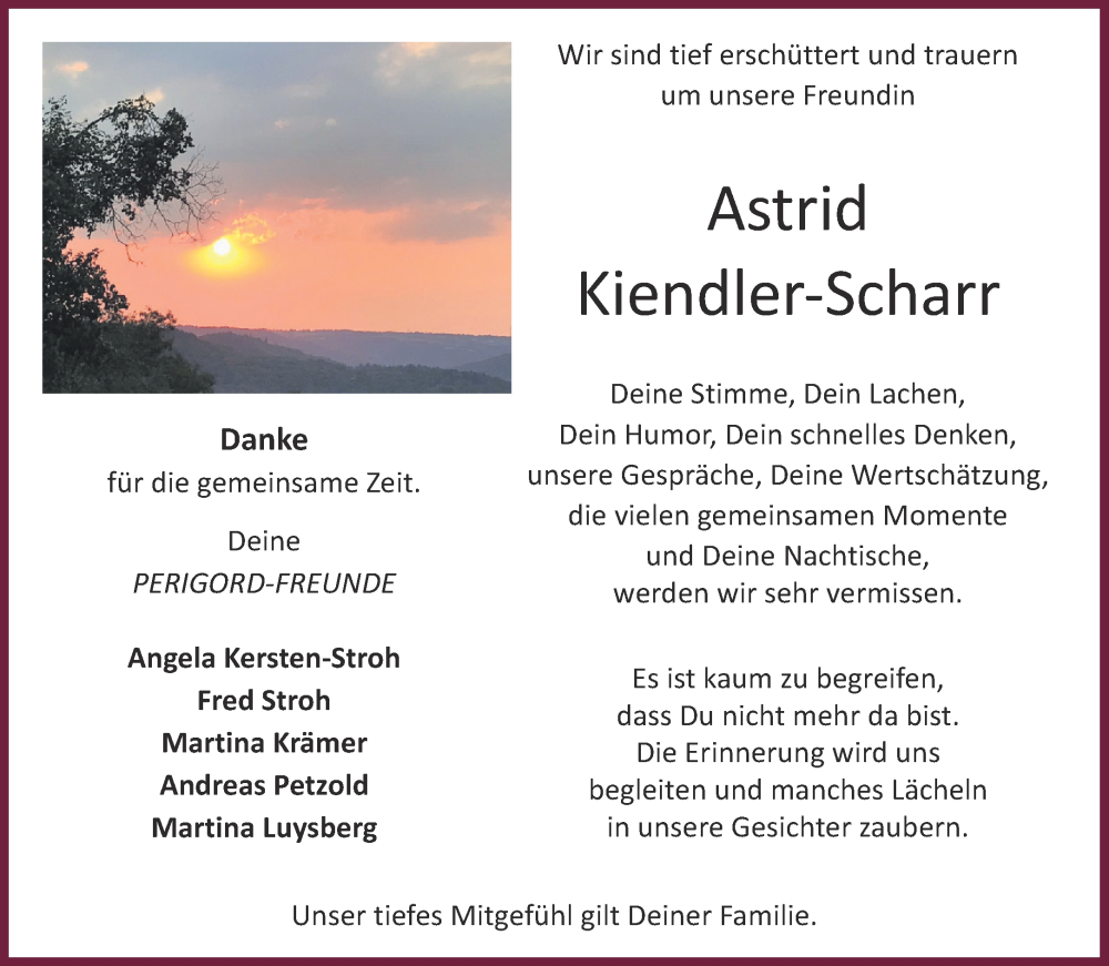  Traueranzeige für Astrid Kiendler-Scharr vom 11.02.2023 aus Aachener Zeitung / Aachener Nachrichten