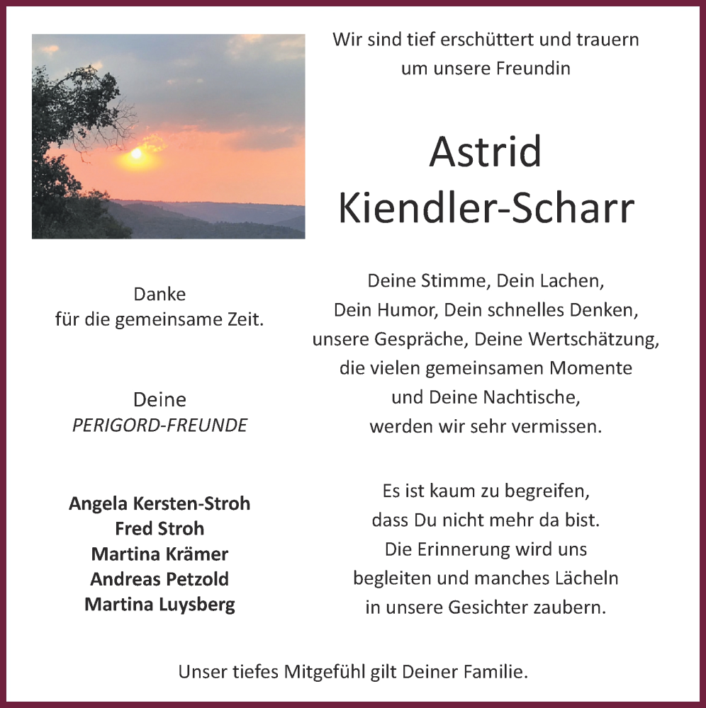  Traueranzeige für Astrid Kiendler-Scharr vom 12.02.2023 aus Zeitung am Sonntag