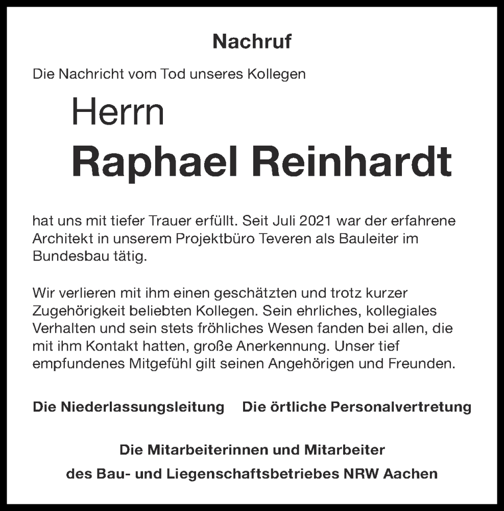  Traueranzeige für Raphael Reinhardt vom 05.02.2023 aus Zeitung am Sonntag