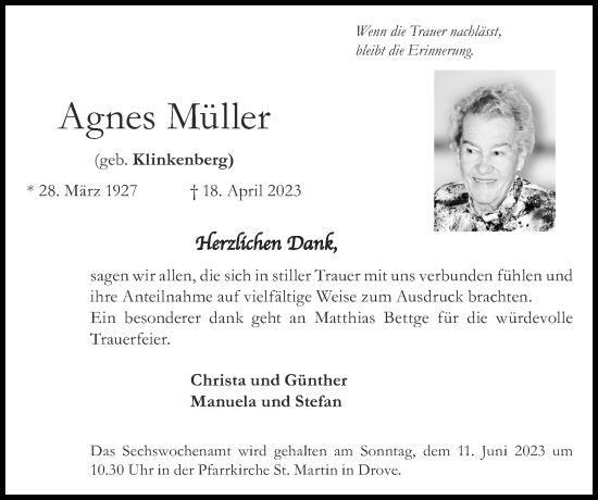 Traueranzeige von Agnes Müller von Zeitung am Sonntag