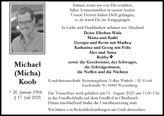 Traueranzeige von Michael Koob von Zeitung am Sonntag