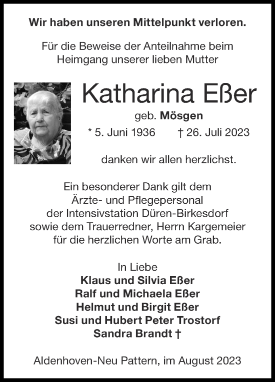 Traueranzeigen Von Katharina Eßer Aachen Gedenkt 6705