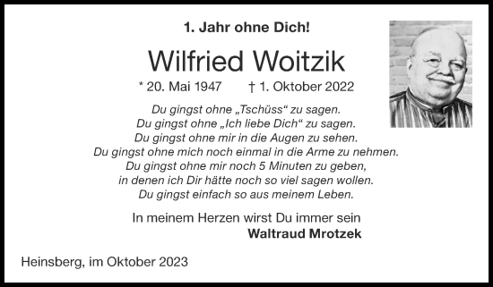 Traueranzeige von Wilfried Woitzik von Zeitung am Sonntag