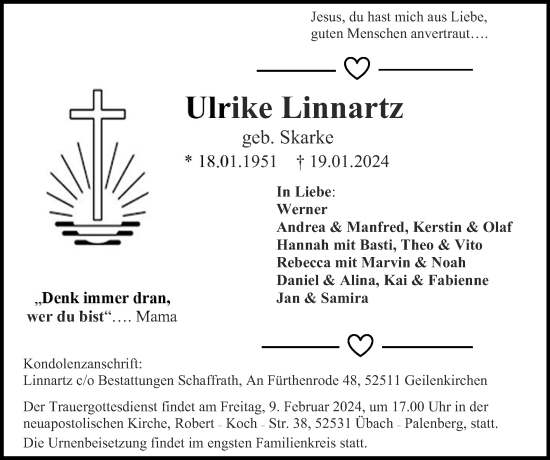 Traueranzeigen Von Ulrike Linnartz Aachen Gedenkt 4560