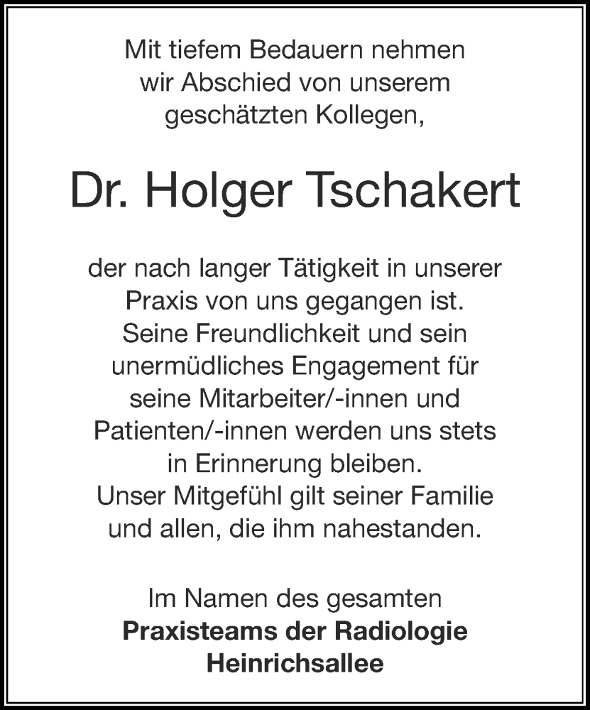  Traueranzeige für Holger Tschakert vom 27.10.2024 aus Zeitung am Sonntag