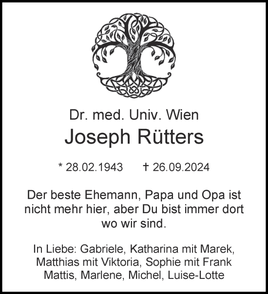 Traueranzeige von Joseph Rütters von Aachener Zeitung