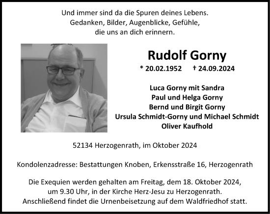 Traueranzeige von Rudolf Gorny von Zeitung am Sonntag