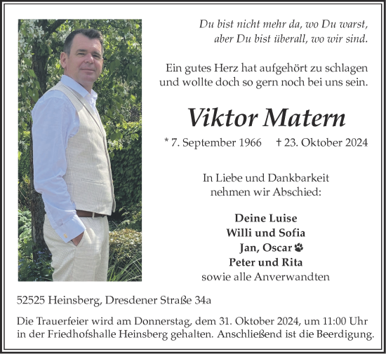 Traueranzeige von Viktor Matern von Zeitung am Sonntag