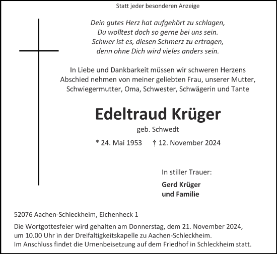 Traueranzeige von Edeltraud Krüger von Zeitung am Sonntag