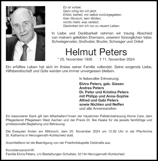 Traueranzeige von Helmut Peters von Aachener Zeitung